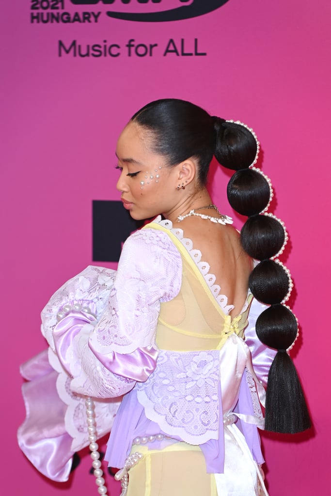 Griff's Pearl Bubble Braid and Makeup at 2021 MTV EMAs