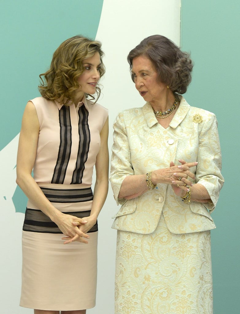 Queen Letizia and Queen Sofīa at an event in Madrid, Spain.