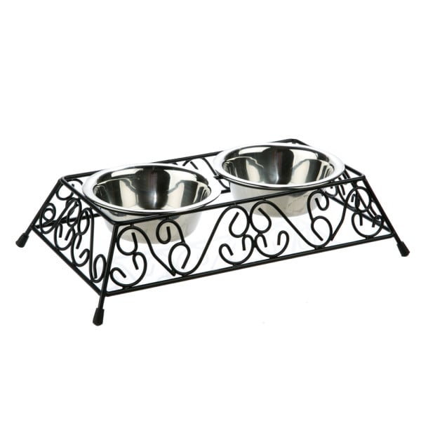 Whisker City Scroll Double Diner Cat Bowl