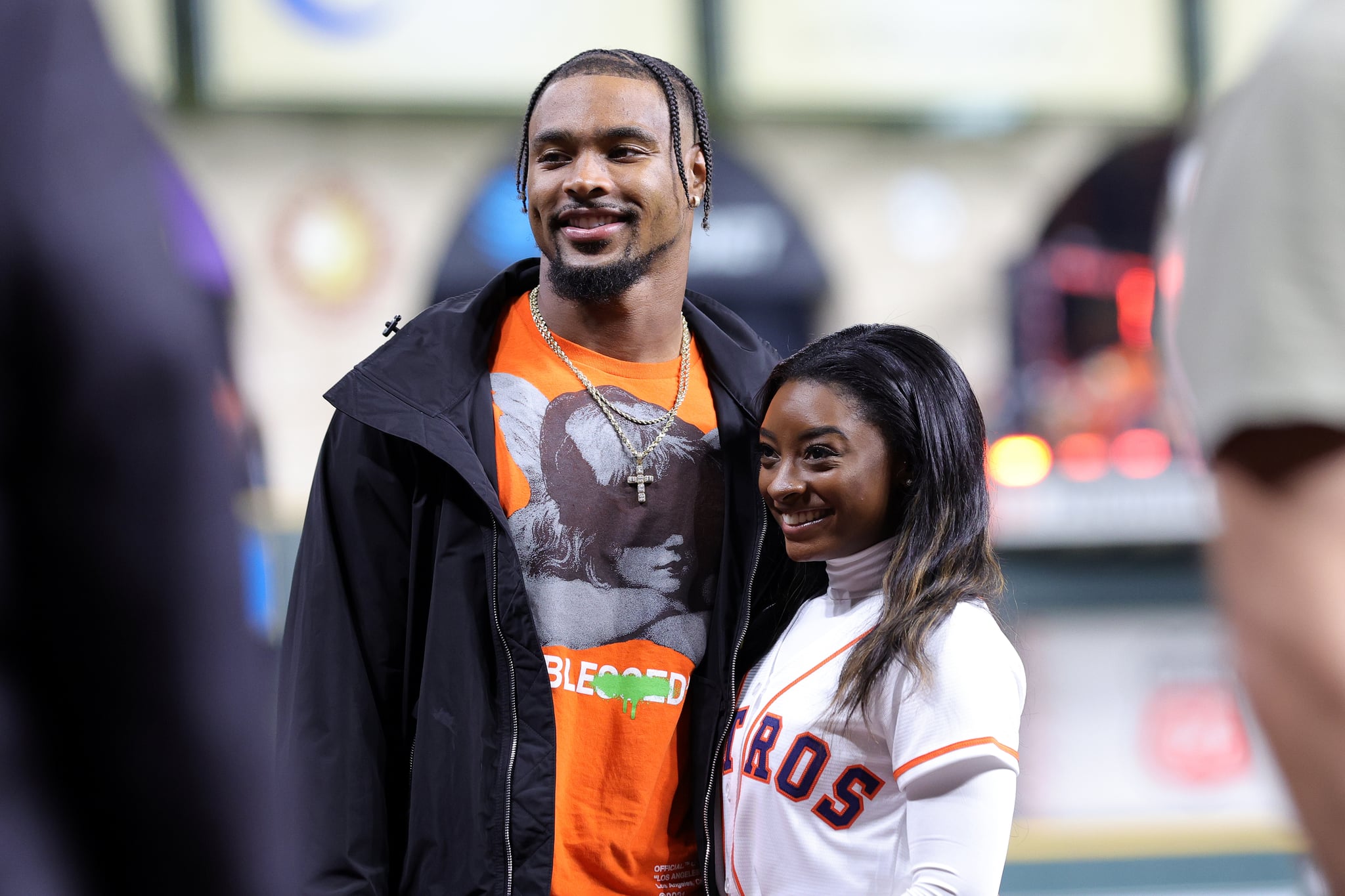 Simone Biles and Jonathan Owens at Game One of the 2022 World Series