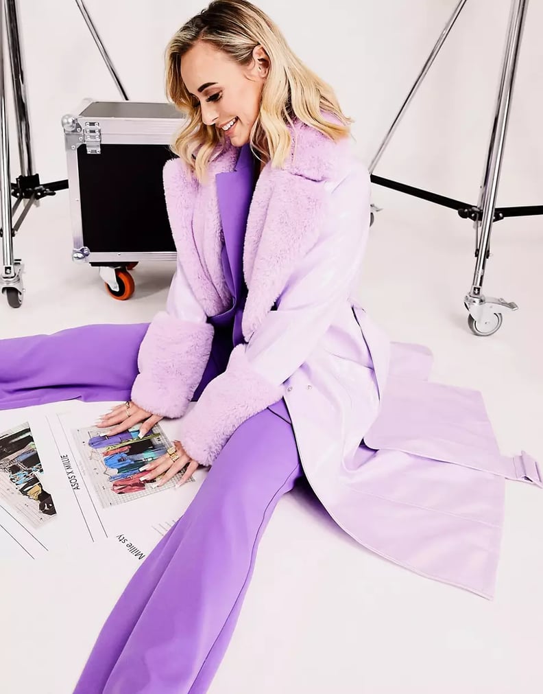 Pretty in Purple: ASOS Luxe Vinyl Trench Coat With Faux Fur Trim