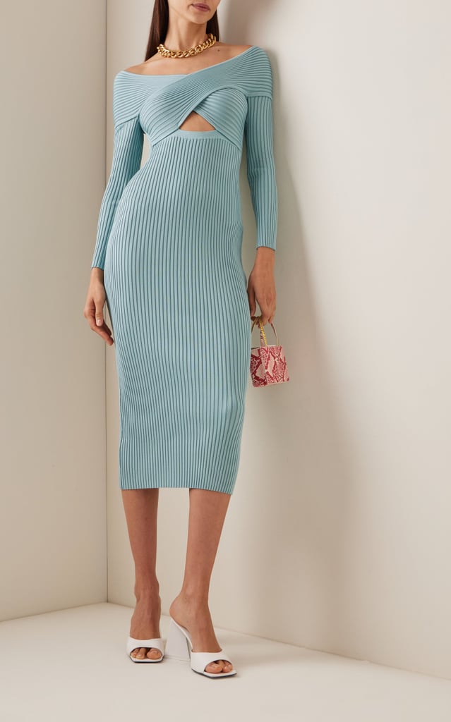 Birthday Dresses: Self Portrait Ribbed-Knit Off-The-Shoulder Midi Dress