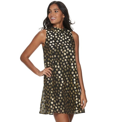 ELLE Polka Dot Trapeze Dress Sequins Shimmer Satin 26 Festive