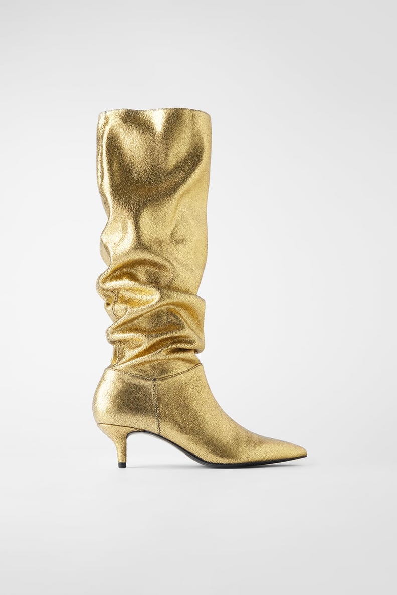 Zara Metallic Kitten Heel Boots