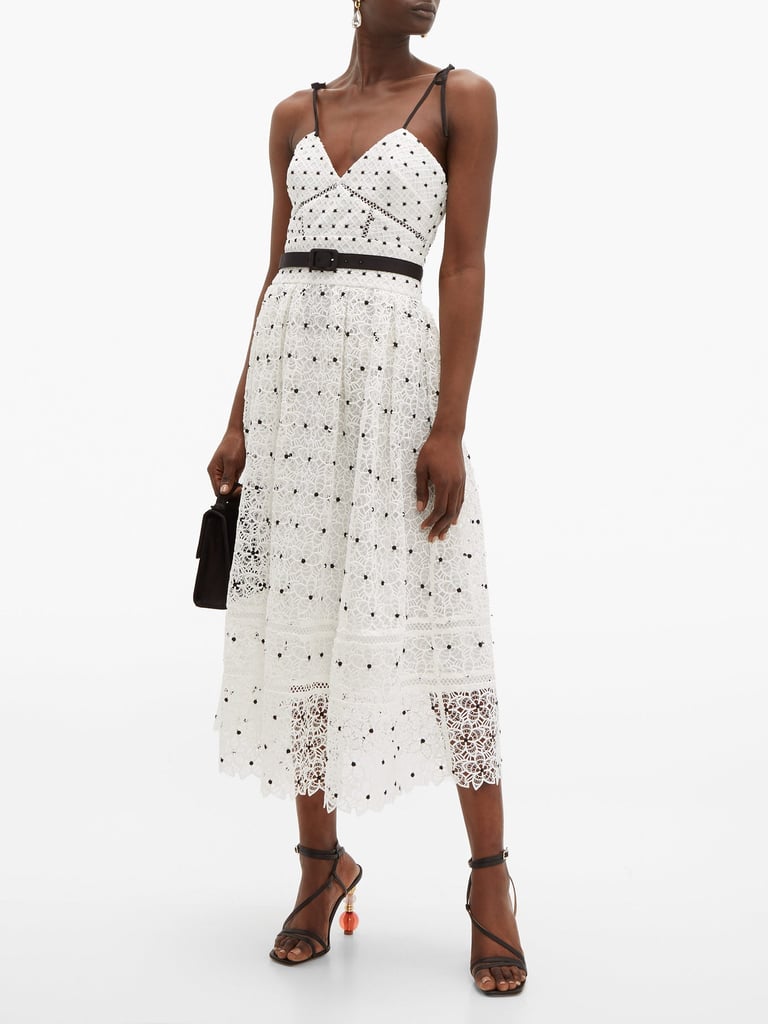 Self-Portrait Polka-Dot & Floral Lace Midi Dress