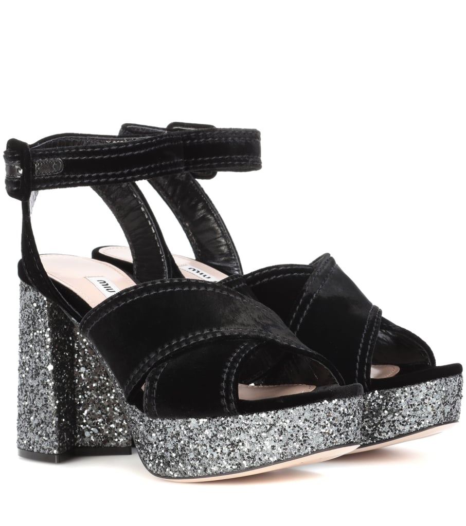 Miu Miu Velvet and Glitter Platform Sandals