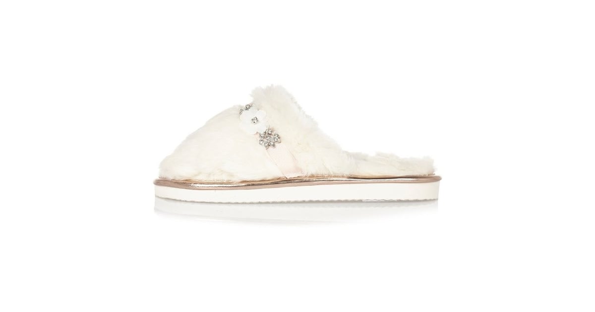 River Island Womens Cream fluffy embellished mule slippers ($32 ...
