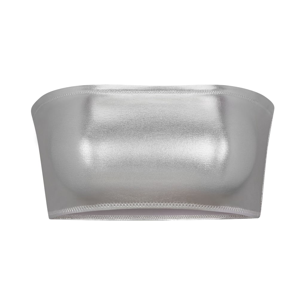 Skims Metallic Swim Bandeau Bikini Top in Nickel ($48) | See Kim