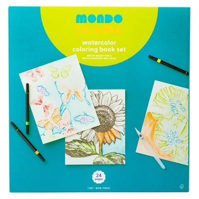 Mondo Llama 24pg Watercolor Colouring Book Set Floral and Fauna