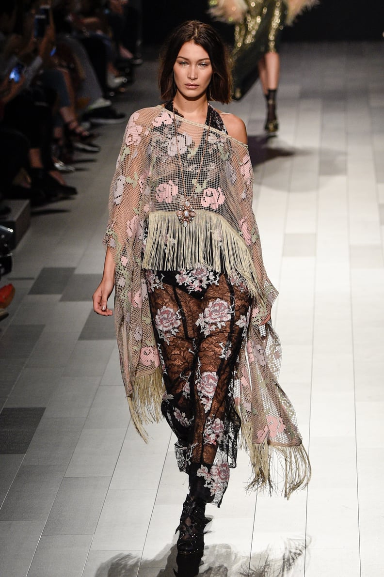 Bella Also Wore a Mesh Poncho Over a Lace Dress on the Anna Sui Runway