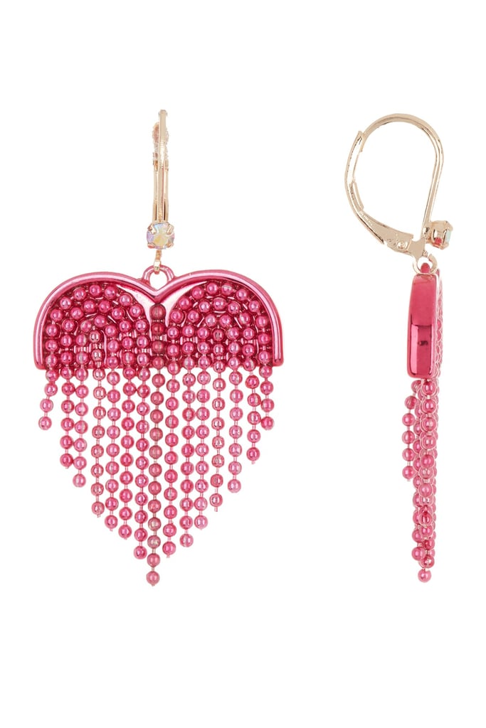 Betsey Johnson Fringe Heart Drop Earrings