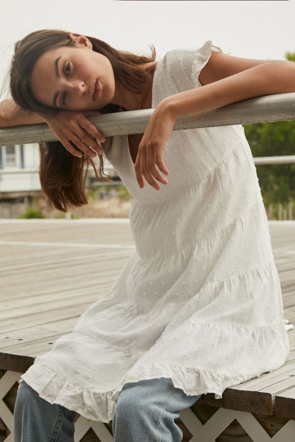 UO Textured Tiered Ruffle Babydoll Dress