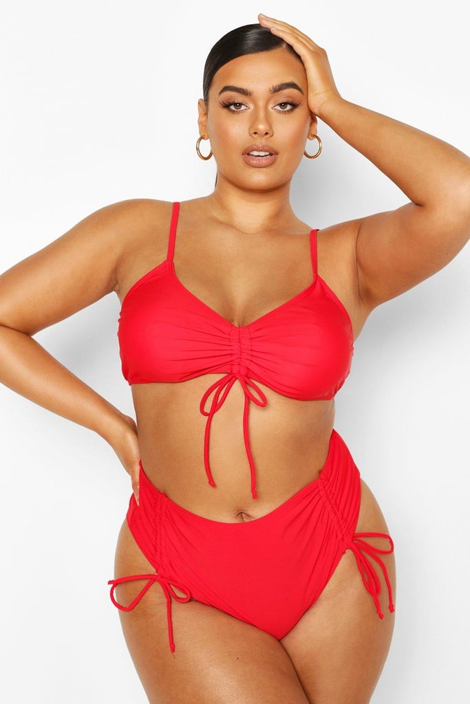 Boohoo Plus Ruched Detail High Waist Bikini