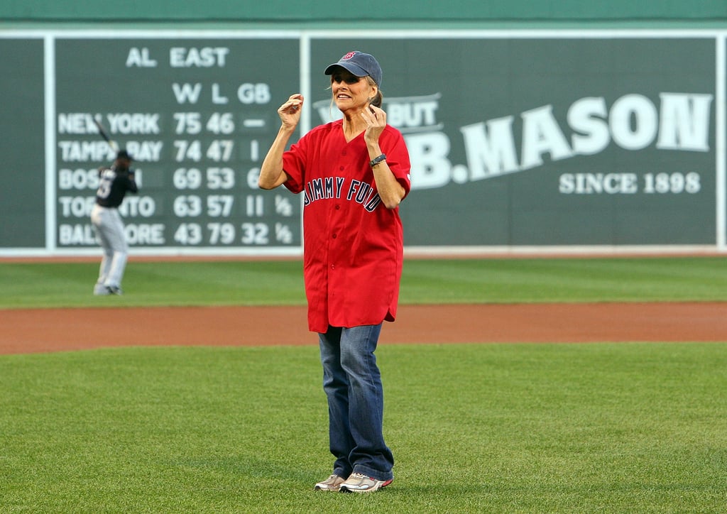 Meredith Vieira threw out the first pitch before the Boston Red Sox game against the Toronto Blue Jays in August 2010.