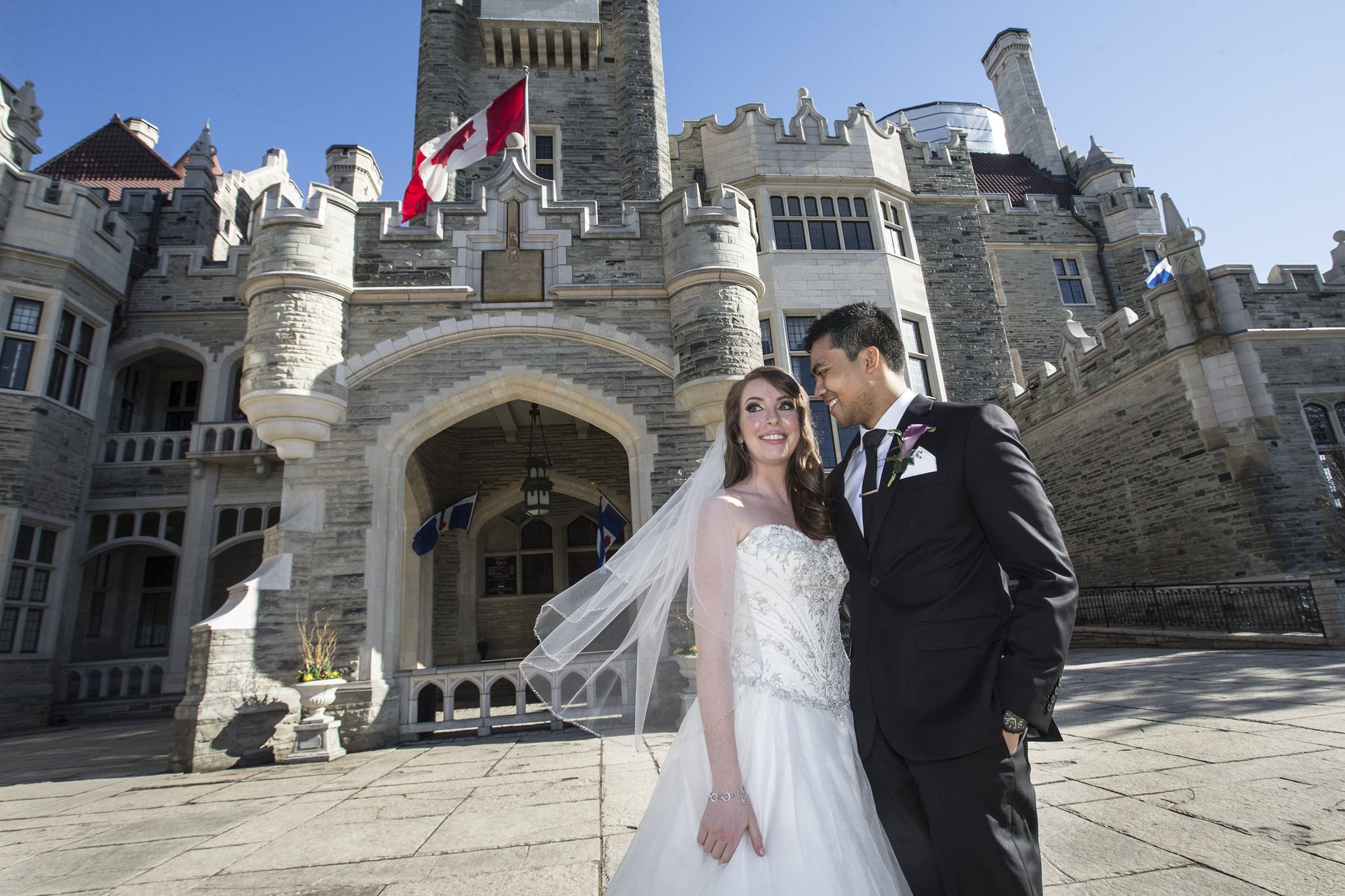 TORONTO, ON - APRIL 11:  Chef Solomon Chau and Jenn Carter pose outside Casa Loma for their surprise wedding. Chau has terminal cancer.        (Bernard Weil/Toronto Star via Getty Images)