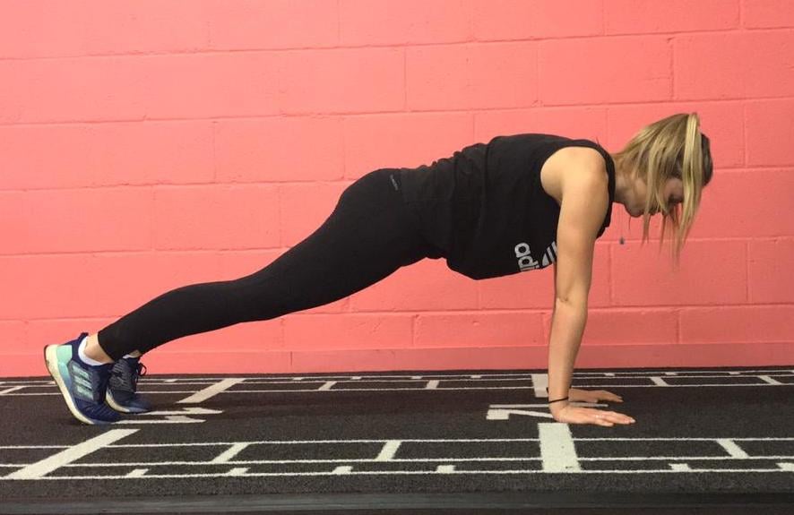 "Starting in the plank position with your elbows and forearms on the ground," explains Woodhouse. "Your elbows should be in line with your shoulders, and also keep your legs and back straight. Then, slowly move into the press-up position with your arms extended straight, keeping your legs and back straight [throughout the entire movement]. Repeat this ten times, going back down onto your elbows, and then back up into the press-up position. This exercise builds shoulder stability and overall endurance."