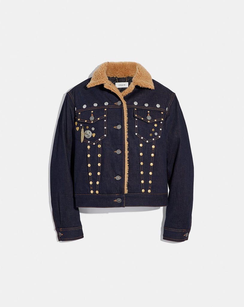 Coach Embellished Denim Jacket With Shearling Taylor Swift's Shearling Denim Jacket POPSUGAR