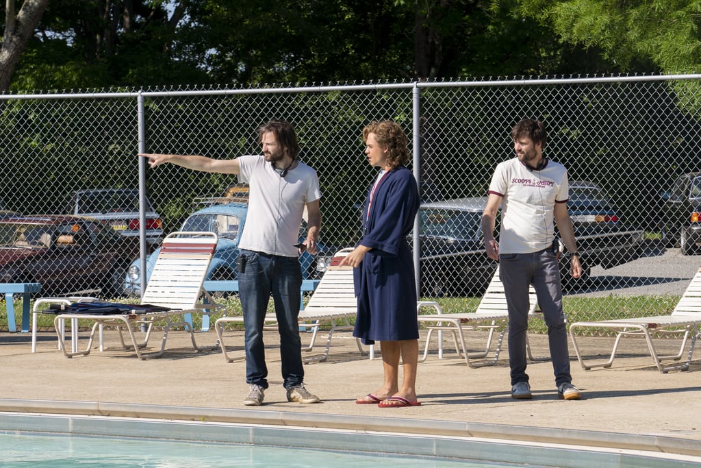 The Duffers advise Dacre Montgomery during a scene at the pool.