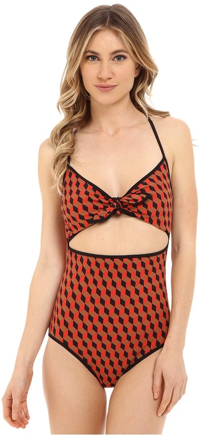 Michael Kors Deco Hexagon Strappy Cross Back Tie Front Maillot