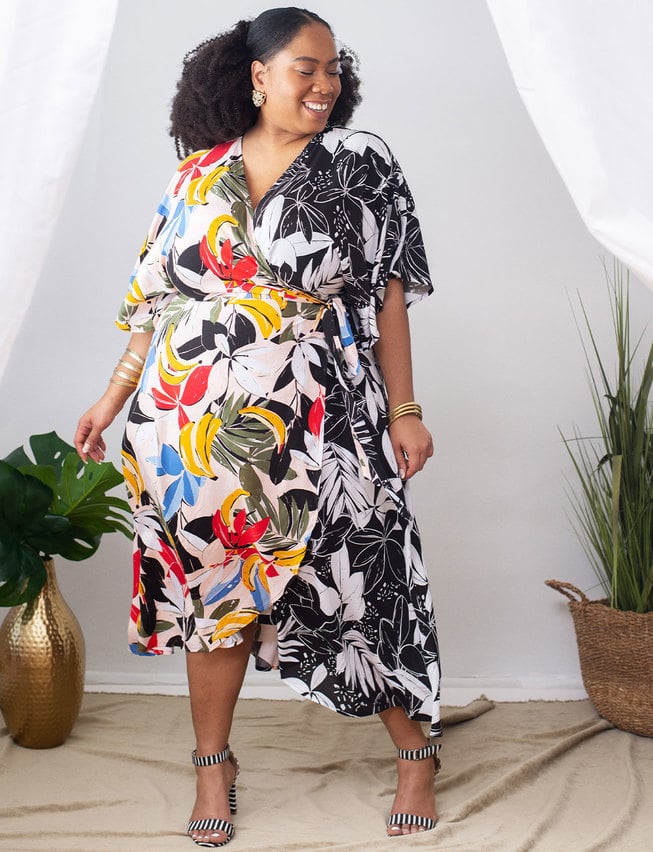 ELOQUII Mixed Print Wrap Dress