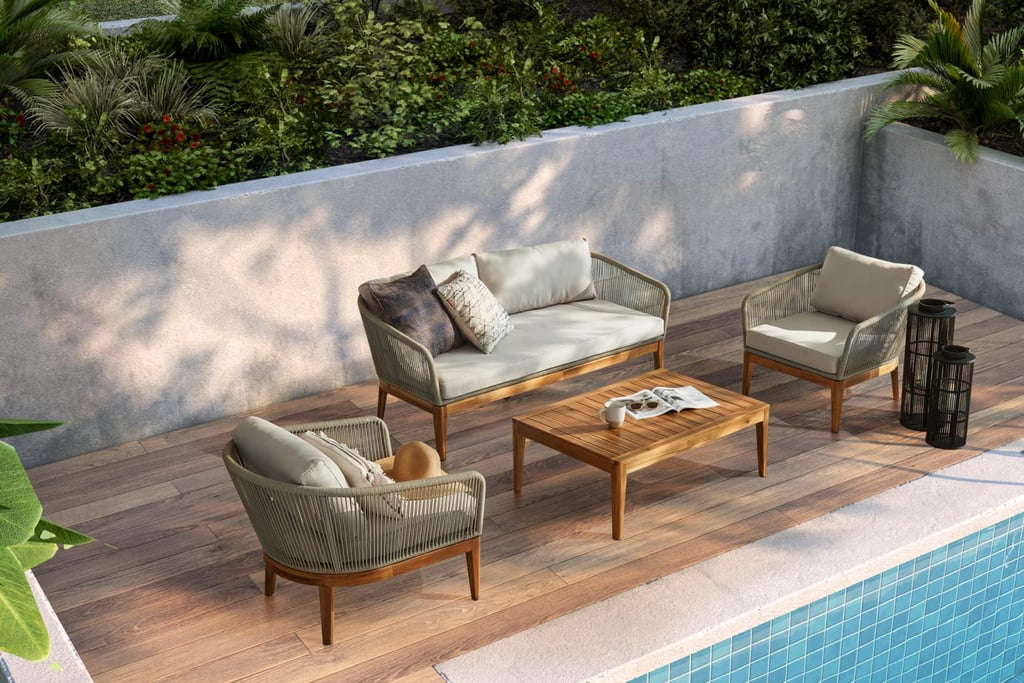 Castlery Maui Outdoor Loveseat, Lounge Chairs & Coffee Table Set