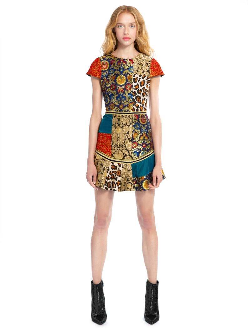 Alice + Olivia Rapunzel Patchwork Curve-Hem Dress