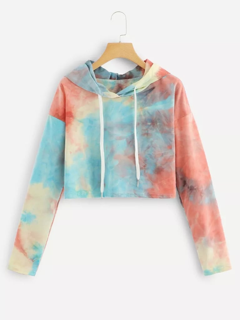 Romwe Tie Dye Drawstring Hoodie Sweatshirt