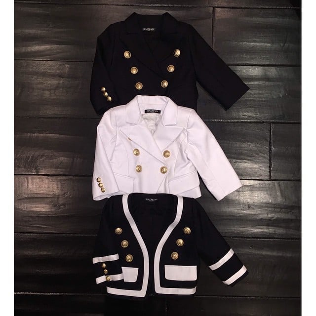 Even baby North is in on the Balmain action. Olivier Rousteing sent the stylish toddler these custom styles so she could match her mom Kim.