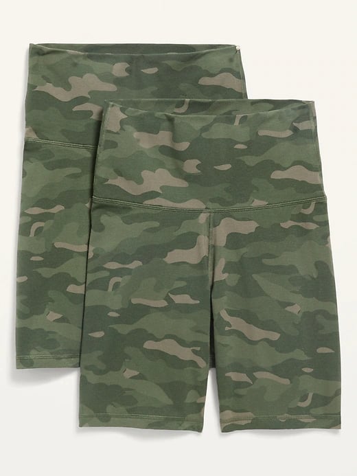 Old Navy Extra High-Waisted Balance Biker Shorts 2-Pack in Green Camo -- 8-inch inseam