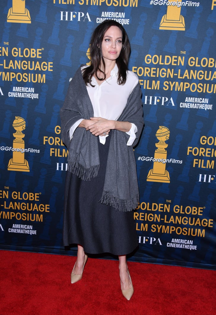 Angelina Jolie Wearing White Tie-Front Blouse