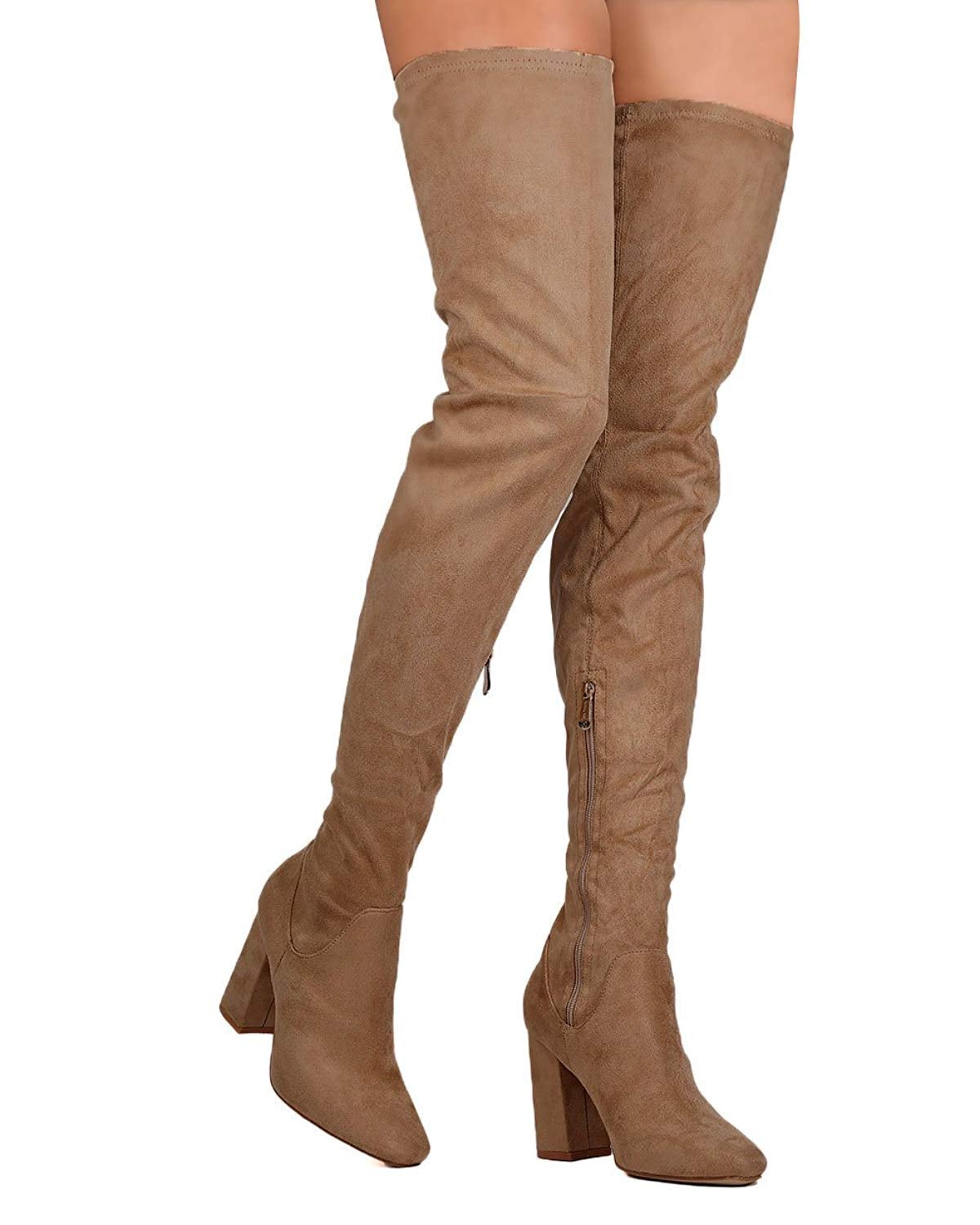 Tan suede top thigh high boots
