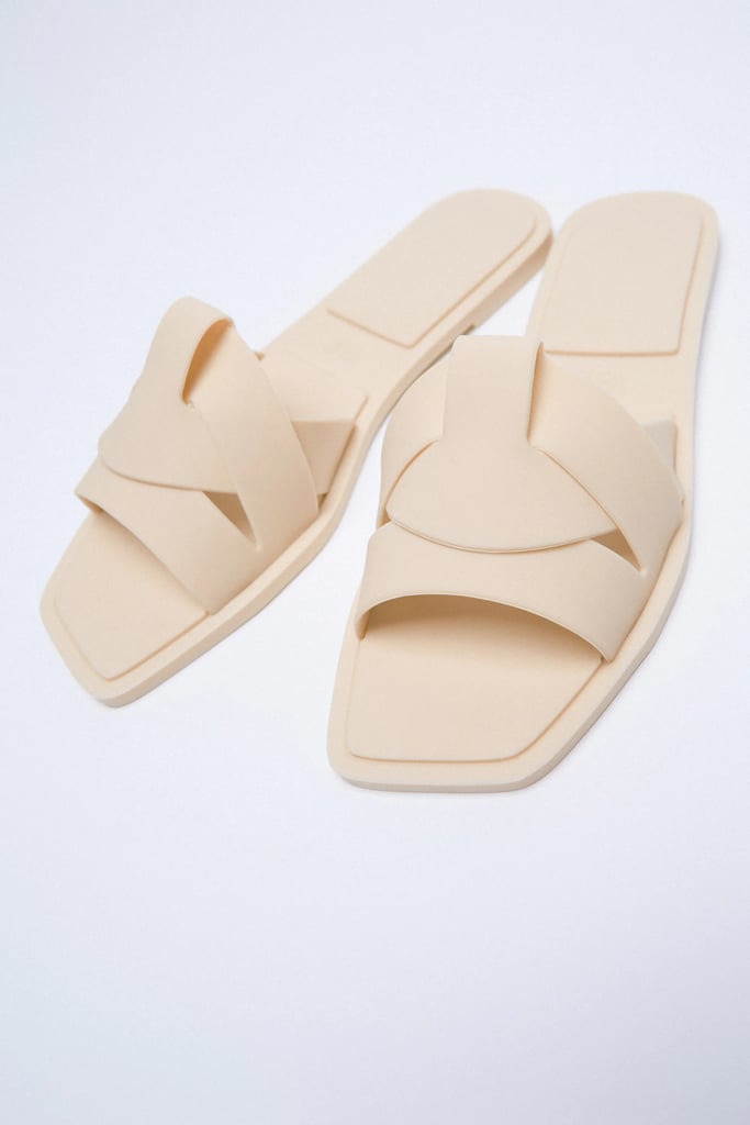 Zara Slide Sandals With Crossover Rubberized Straps