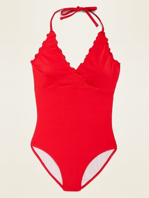 Equally as flattering and a touch bolder, this textured, one-piece halter ($23, originally $45) is too cute to pass up.