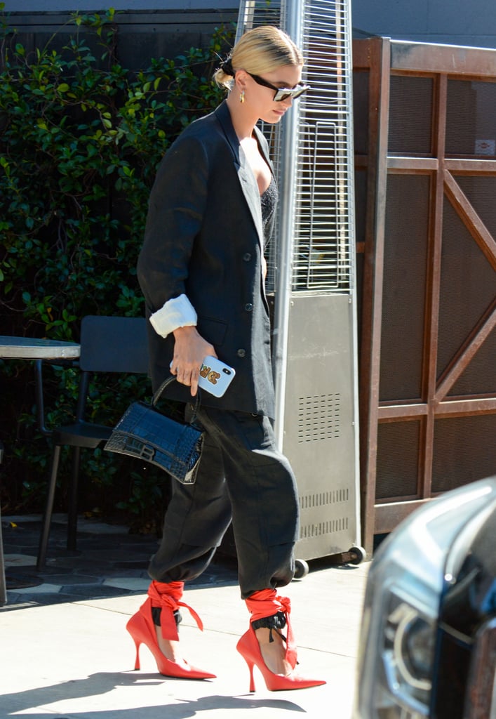 Hailey Baldwin Wearing Red Heels in LA