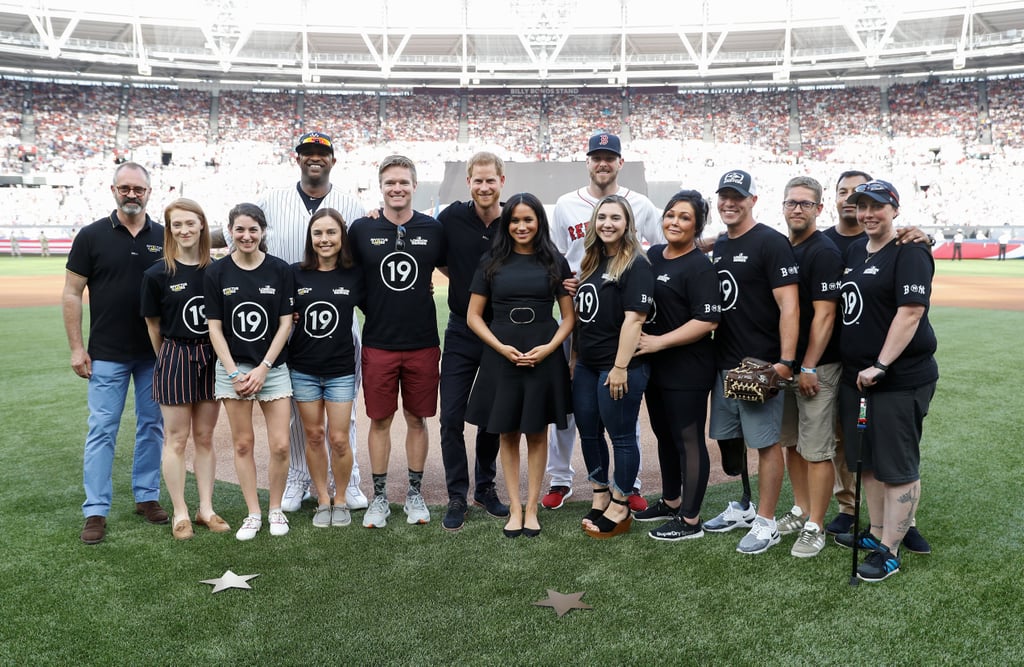 Meghan Markle Black Belted Dress at Baseball Game