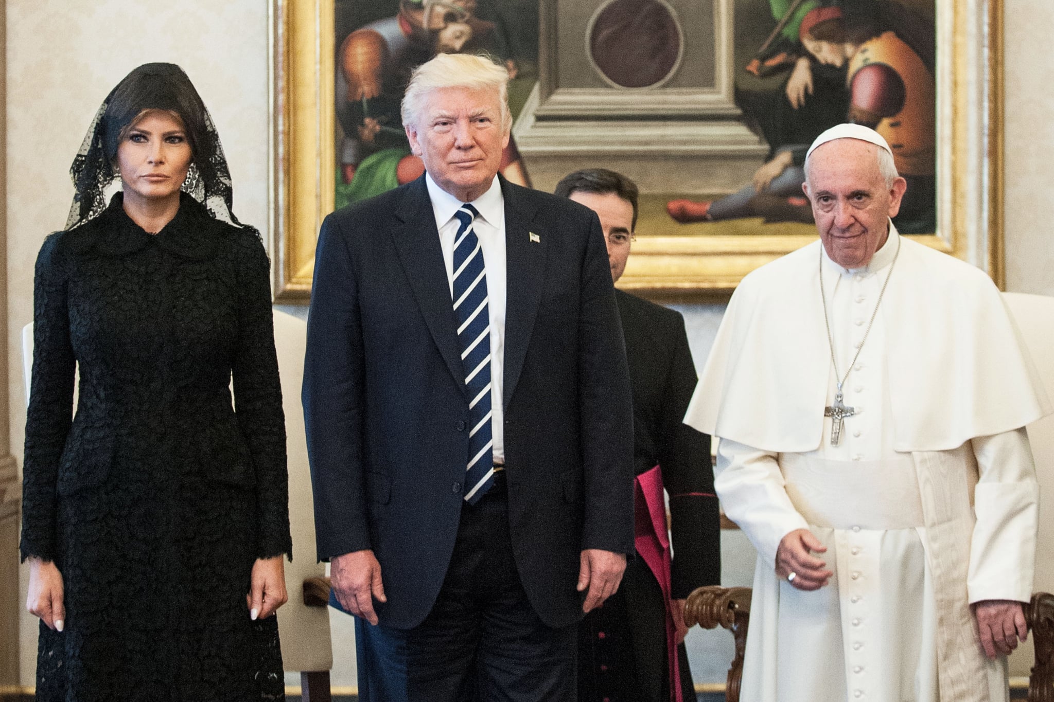 Melania Trump Wore A Black Dolce And Gabbana Dress And Lace Veil