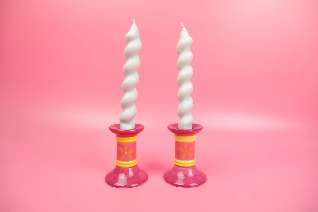 A Post-Modern Candleholder: Candle VTG Ceramic Pink Flower Tapered Candle