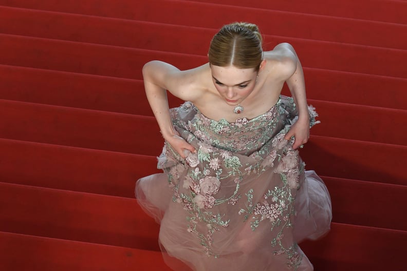 Elle Fanning Dashed up the Stairs in Her Zuhair Murad Gown