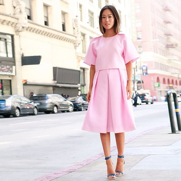 Aimee Song's pastel Tibi look feels complete as is. But add cobalt strappy sandals, and you've just added an extra element of surprise.
Source: Instagram user songofstyle