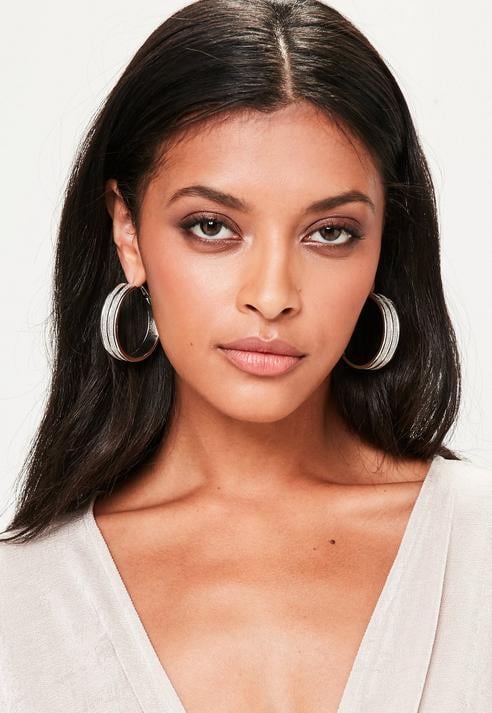 Missguided Silver Glitter Hoop Earrings