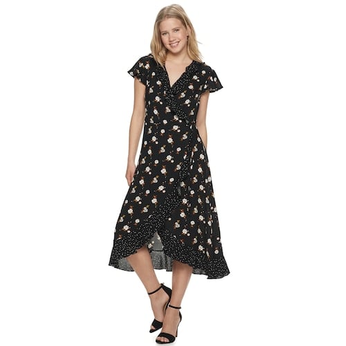 Live To Be Spoiled Ruffled Faux-Wrap Midi Dress