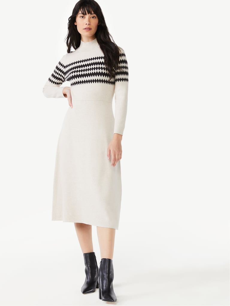 Free Assembly Women's Turtleneck Fit and Flare Sweater Dress