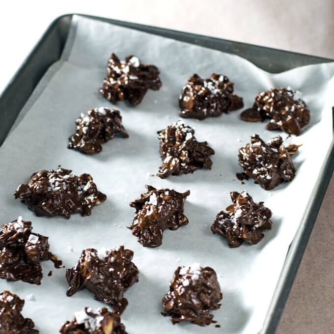 3-Ingredient Salted Chocolate Almond Haystacks