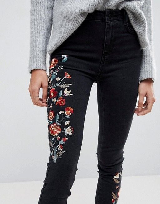 embroidered skinny jeans