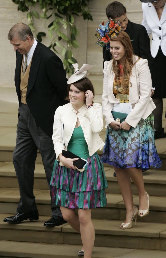 Andrew, Eugenie, and Beatrice were all smiles as they left St. George's Chapel after Peter and Autumn Phillips's wedding in 2008.