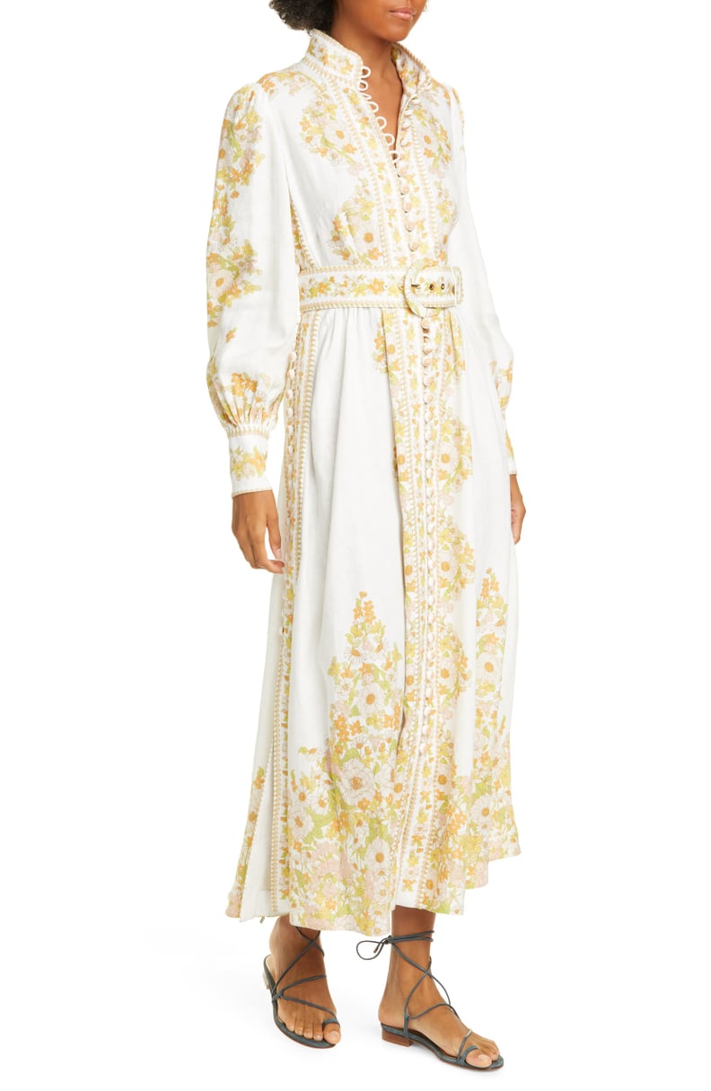 Zimmermann Super Eight Tubular Long Sleeve Linen Maxi Dress