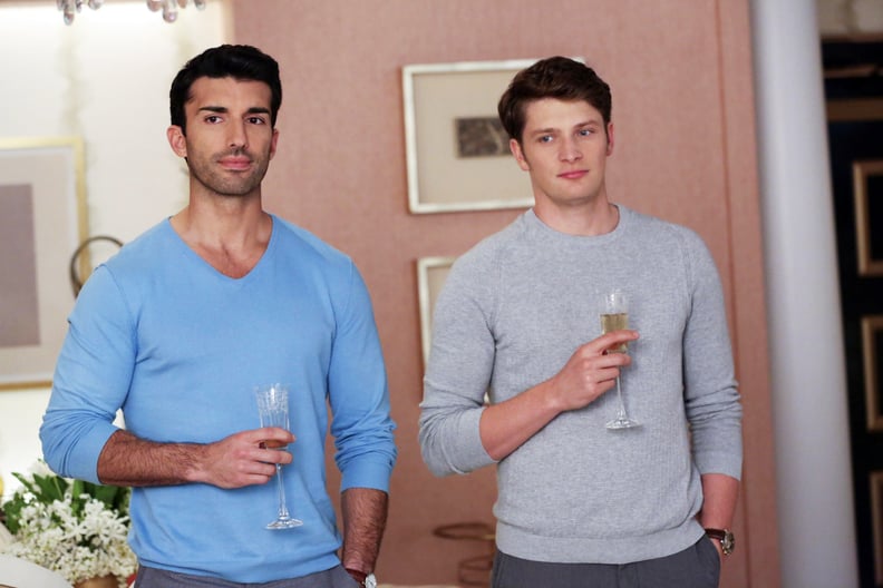 JANE THE VIRGIN, l-r: Justin Baldoni, Brett Dier in 'Chapter Forty-Two' (Season 2, Episode 20, aired May 2, 2016). ph: Michael Yarish/The CW/courtesy Everett Collection