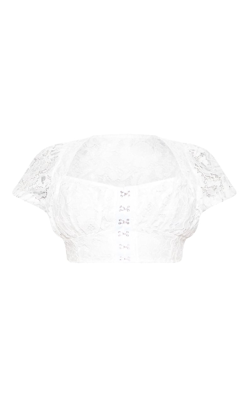 White Lace Puff Sleeve Crop Top