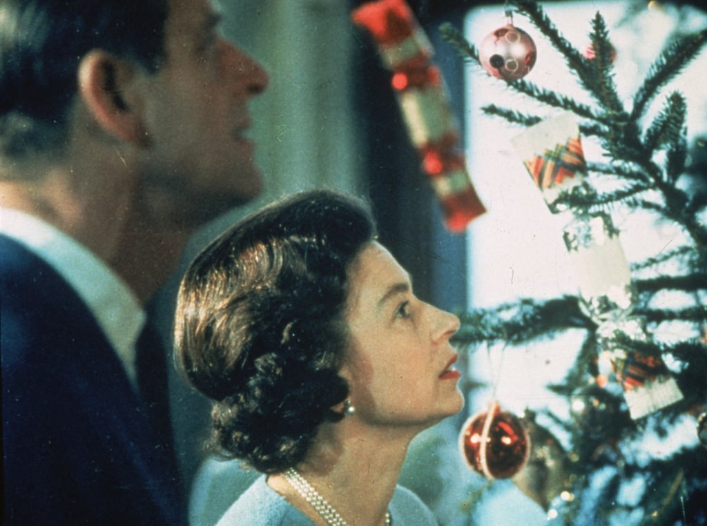 Queen Elizabeth II and Prince Philip admired their Christmas tree at Buckingham Palace in 1969.