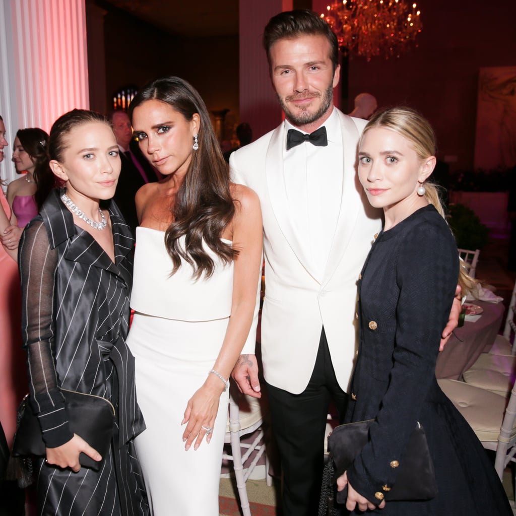 David and Victoria Beckham took a photo with Mary-Kate and Ashley Olsen inside the Met.